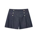 Dunkelblaue Leinen-Shorts mit hoher Taille, goldenen Knöpfen und weitem Beinschnitt - XS / Shorts