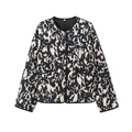 Women's long sleeve quilted jacket with black and white leopard print and snap buttons - XS / Black White Abstract Leopard