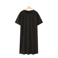 Women's casual black short sleeve maxi T-shirt dress with side slits and round neck - S / Black