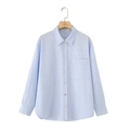Camicia in lino celeste da donna, vestibilità comoda con tasca frontale e bordo curvo - XS / Azzurro