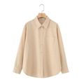 Camicia in lino beige vestibilità comoda con maniche lunghe e taschino da donna - XS / Cachi