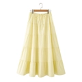 Minimalist light yellow tiered maxi skirt with layered ruffles and drawstring high waist - S / Yellow