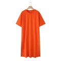Bright orange short sleeve T-shirt maxi dress with crew neck and side hem slits - S / Orange Red