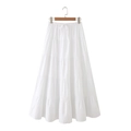 Minimalist white tiered maxi skirt with layered design and adjustable drawstring waist - S / White