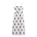 Boho midi-jurk in gebroken wit met blauwe bladprint, spaghettibandjes en zij-uitsparingen - XS / Broken Wit