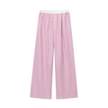 Pantalon large à rayures roses et blanches avec taille élastique et boutons décoratifs - XS / Rayures Rose Blanc