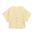 Chic light yellow knitted cardigan for women featuring V-neck and batwing short sleeves - S / Light Yellow