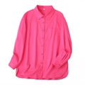 Klassische rosenrote Langarmbluse mit Tasche und abgerundetem Saum für Damen - XS / Hemd / Rosa Hemd