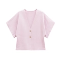 Women's minimalist light pink knit cardigan with a deep V-neck and gold buttons - S / Light Pink