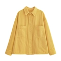 Fashionable solid yellow denim jacket for women featuring classic collar and double pockets - XS / Yellow