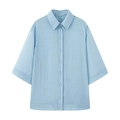 Chemisier femme bleu clair à manches courtes avec tissu texturé et respirant - S / Bleu clair