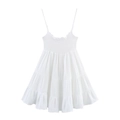 White sleeveless tiered dress in textured cotton-linen with elastic bust and thin straps - S / White