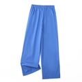 Elegant high-waisted blue wide-leg trousers with silky texture and elastic waist - XS / Bottoms / Blue