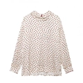 Camicia donna bianco avorio con stampa a fragole, collo alto a volant e maniche lunghe - XS / Camicia