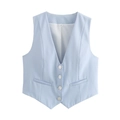 Gilet de costume pour femme bleu clair, col en V minimaliste avec quatre boutons, taille S - Bleu clair