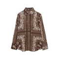 Chemisier décontracté marron à imprimé paisley pour femmes avec manches longues et coupe ample - XS / Chemise à Imprimé Paisley Marron