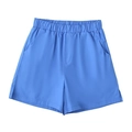 Women's casual blue shorts with elastic waist, side pockets, and split hem design - XS / Bottoms / Blue