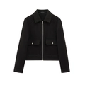 Women's black cropped wool-like jacket with zipper closure and large front pockets - Black