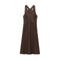 Vestido de verano de lino marrón sin mangas con cuello en V y cinturón para mujer - XS / Marrón Oscuro