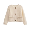 Cardigan in maglia crema da donna con scollo rotondo e grandi bottoni dorati - S / Bianco Sporco