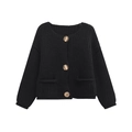 Cardigan da donna in maglia nera con bottoni dorati e tasche frontali decorative - S / Nero
