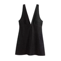 Vestido vaquero sin mangas con cuello en V y bolsillos delanteros simétricos en gris - XS / Negro