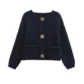 Cardigan blu scuro in maglia a trecce con collo rotondo e bottoni dorati decorativi - S / Blu navy