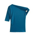 Navy blue one shoulder ruched slim fit top with elegant gold ring detail and side pleats - XS / Aqua