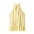 Top halter sin mangas amarillo pálido con lazo y dobladillo peplum para mujer - XS / Amarillo