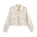 Detail of the high-quality stitching and metal zipper on this cream suede jacket - XS / Off White