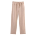 Women's minimalist beige linen-blend casual trousers with elastic drawstring waist - Pink