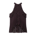 Top halter sin mangas morado oscuro con volantes en capas y dobladillo asimétrico - XS / Marrón