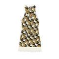Detail of halter neck dress with geometric print and white feather trim at the hem - XS / Multicolor Geometric