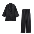 Ensemble minimaliste noir deux pièces avec blazer croisé et pantalon large fluide - S / Ensemble / Noir