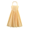 Elegant bright yellow halter neck backless dress with floral jacquard texture and A-line skirt - XS / Yellow