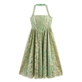 Elegant light green halter neck lace dress with high waist and A-line silhouette - XS / Green