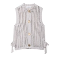 Retro gebreid vest met holle golftextuur en gouden knopen op witte achtergrond - S / Lichtgrijs