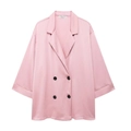 Elegante lichtroze satijnen blazer met dubbele rij knopen en verticale textuur - S / Roze Top