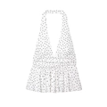 Halter neck top in white with black polka dots featuring pleated waist and ruffle hem - S / Black White Polka Dot