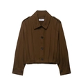 Retro losse donkerbruine geplooide jas voor dames met revers en schouderbanden - XS / Donkerbruin
