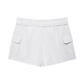Minimalistische weiße High-Waist Cargo-Shorts mit symmetrischen großen Klappentaschen - XS / Weiß