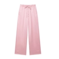 Pantalon rose en maille à jambes larges, taille haute avec cordon et rayures verticales - S / Bottoms / Rose