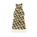 Halter neck sleeveless dress with geometric print and white feather trim hem decoration - XS / Multicolor Geometric