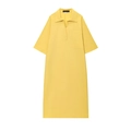 Dettaglio dell'abito in lino giallo brillante con colletto a polo e taschino sul petto - XS / Giallo