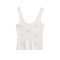 Chic cream white knitted tank top with elegant pearl bow accents and wide shoulder straps - S / White