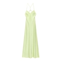 Elegantes hellgrünes Satin-Midi-Kleid mit V-Ausschnitt und gekreuzten Rückenträgern - XS / Hellgrün