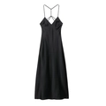 Elegante vestido midi de satén negro con espalda cruzada y diseño escote en V - XS / Negro
