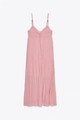 Elegante vestido midi rosa plisado con tirantes finos y detalle de nudo trenzado chic - XS / Rosa