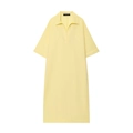 Abito a camicia in lino giallo chiaro con colletto a polo, scollo a V e tasca frontale - XS / Giallo chiaro