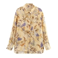 Damenbluse aus Leinenmischung mit langen Ärmeln und gelbem botanischem Blumenmuster - XS / Gelb